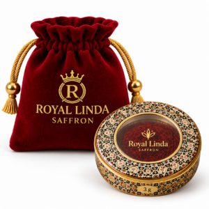 Royal Linda saffron 3 g tin with red Royal Linda pouch